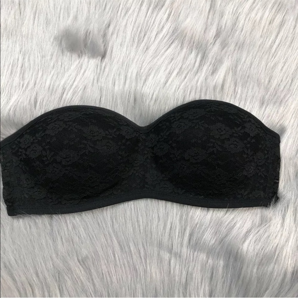 PINK Black Lace Floral Bandeau Bra Sz Small